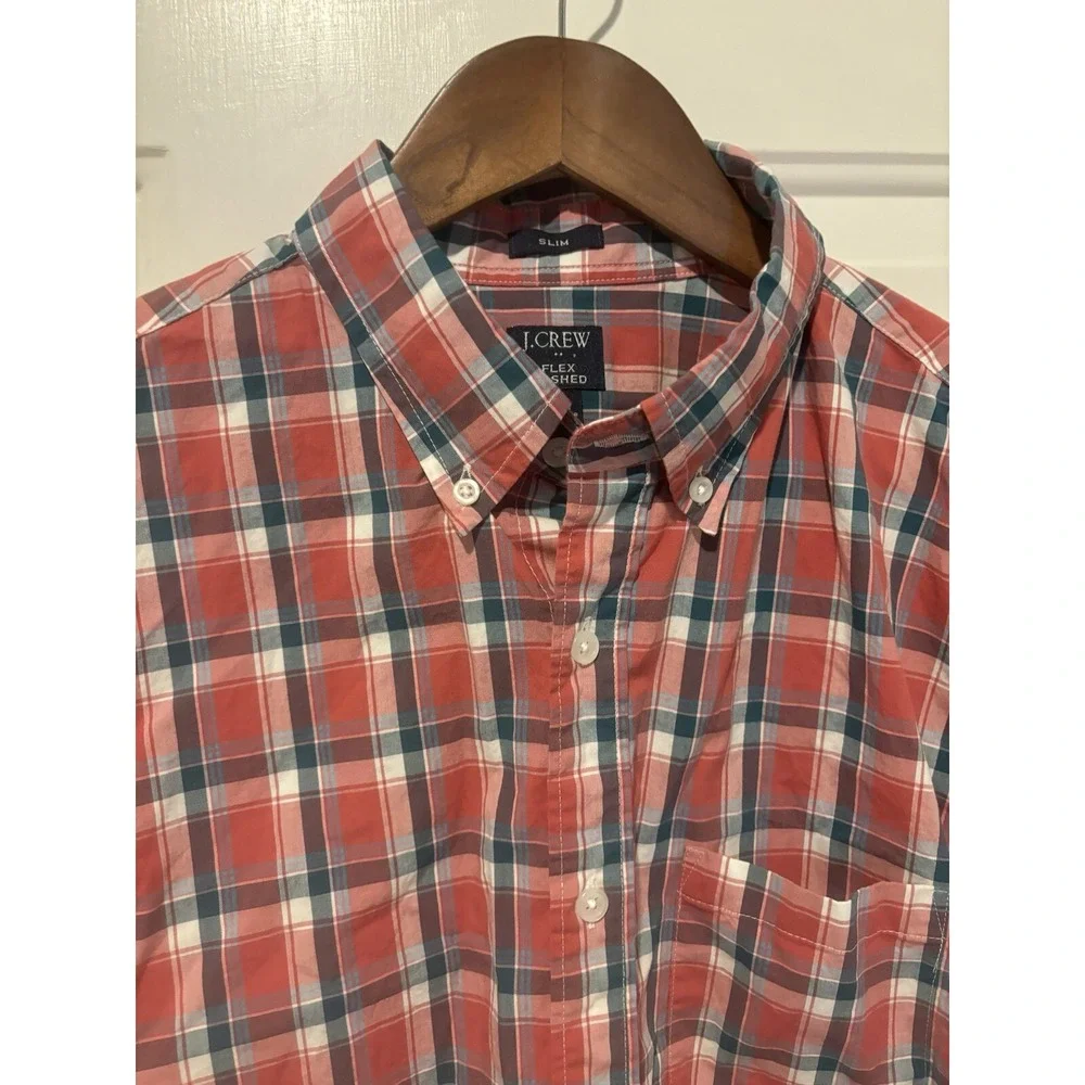 J Crew Oxford Button Up Shirt‎ Large Flex Washed Plaid Long Sleeve Dress Casual